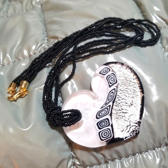 SOLID 14KT Bolivia AU Murano Venetian Glass Heart Necklace - Picture 2 of 6